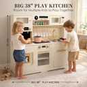Play Kitchen for Kids, Wooden Pretend Toy Kitchen Set with Appliances & Smart Storage, Kids Kitchen Playset with 49 Toy Food & Cookware Accessories for Toddlers, Stove, Play Sink, Gift for Ages 3+