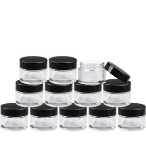 Encheng 30 Pack of 2 oz Clear Round Glass Jars,with Inner Liners and black Lids,Empty Cosmetic Containers,Cream jars