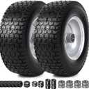 AR-PRO (2 Pack) 13x5.00-6 Flat Free Tire and Wheel Assembly, Solid Lawn Mower Front Tire with 3" Centered Hub, 3/4" Bearing extra 5/8"&1/2", Compatible with Riding Mowers & Garden Tractors