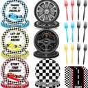 96Pcs Racing Car Birthday Party Plates and Napkins for Checked Race Car Party Decorations Start Your Engines Theme Paper Plates Tableware for Kids Serves 24 Racing Car Birthday Party Supplies Favors