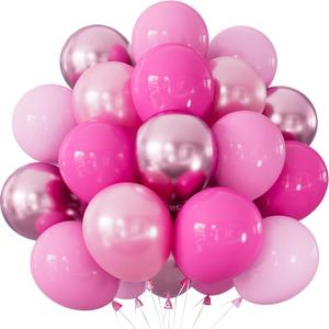 Pink Balloons Set - 12Inch Metallic Chrome Pearl Macaron Light Pink Balloons Different Shades Balloon Bright Latex Balloon for Valentines Day Birthday Baby Shower Princess Party Decorations