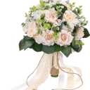 Zheart Wedding Bouquets for Bride Bridesmaid - 10" White Champagne Bridal Bouquet Artificial Roses for Wedding Church Decoration (10 inches)