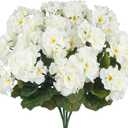 4 Pcs Artificial Geraniums Flowers for Outdoors Silk Geranium Outside UV Resistant White Fake Plants Faux Flowers for Outdoor Planters Pot Garden Patio Porch Window Courtyard Indoor Home Decor