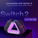 Hosanwell Switch 2 Controller Fast Charging Dock for Switch2,4 Joycos Simultaneous Charging Station with 7 Customizable RGB Lighting Modes, Fast Charge USB-C Cable Included (Black)