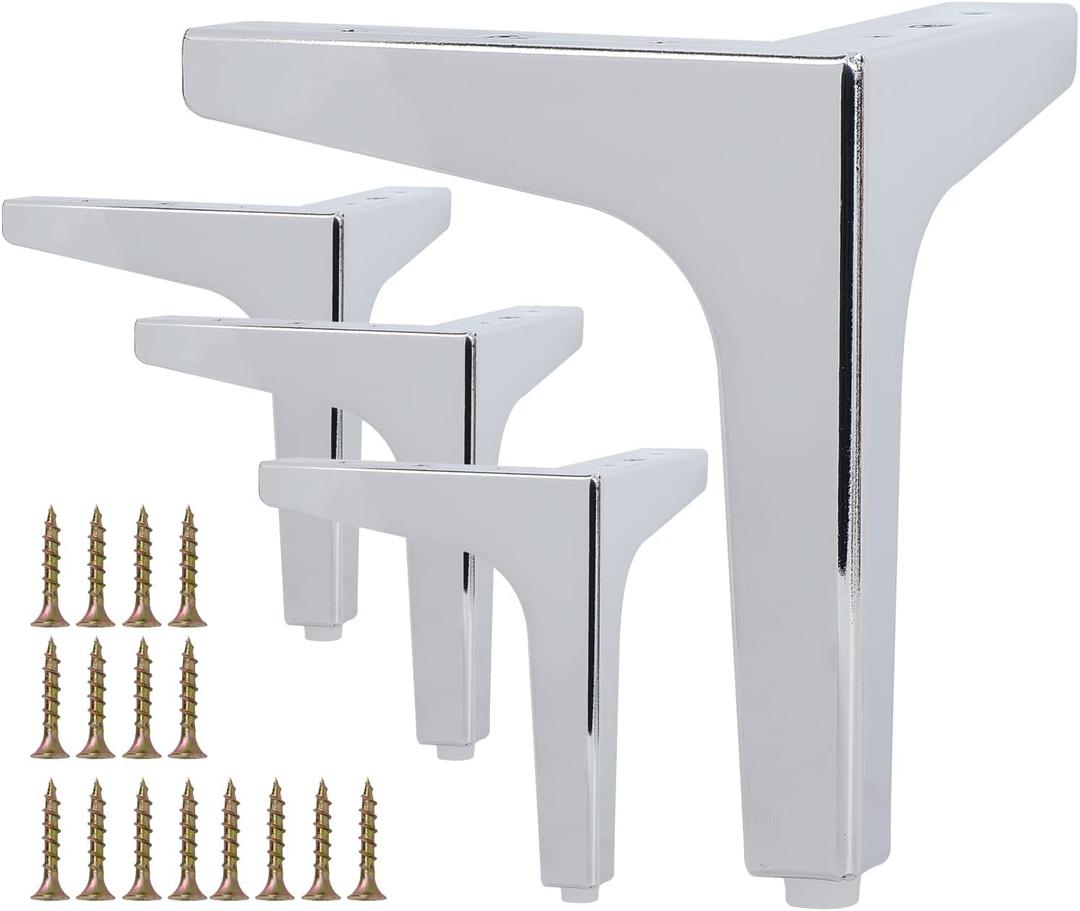 La Vane 5 Inch Metal Furniture Legs, Set of 4 - Modern Diamond Triangle Silver DIY Replacement Feet Corner Legs for Cabinet, Sofa, Sideboard, Couch, Dresser Makeover (Chrome)