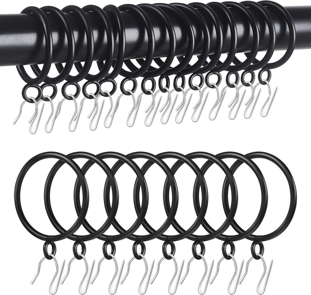 44 Pack Curtain Rings with Eyelets, 1.4 Inch I D, Heavy Duty Rustproof Metal Drapery Rings for Pinch Pleat Curtains Panels, Decorative Clips Rings Fits Up to 1" Rods, Black