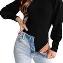 MASCOMODA Long Puff Sleeve Sweaters for Women 2025 Fall Winter Crewneck Knit Ribbed Bodysuit Pullover Tops (Large, Black)