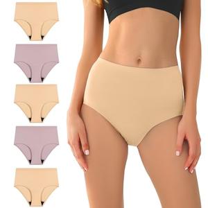 BATTEWA Seamless Incontinence Underwear for Women Ultra Soft Leakproof Panties, 50ml Light Absorbent Washable Briefs Bladder Control 5Pack(Beige-Lavender, Medium)