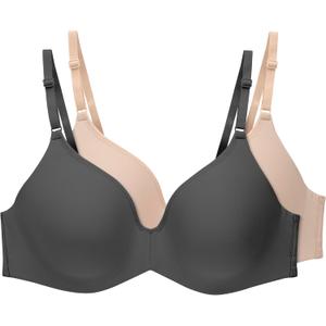 Hanes Women's Invisible Look Underwire Adjustable T-Shirt Bra (2 Pack) (40C)(Color: Black/Soft Taupe)