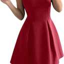 Milumia Women Square Neck Halter Dress Sleeveless Flared A Line Mini Dresses (L)