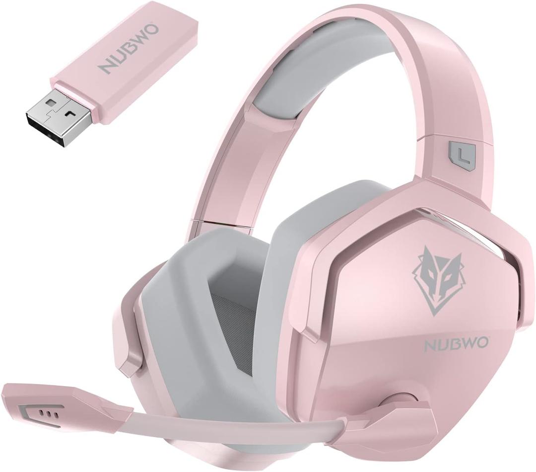NUBWO G06 Dual Wireless Gaming Headset with Mic for PS5, PS4, PC, Mobile, Switch: 2.4GHz Wireless + Bluetooth - 100 Hr Battery - 50mm Drivers - Pink (Pink)