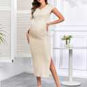 Women's Split Maternity Dress Fine Ribbed with Sparkly Gold Foil, Bodycon Ruched Pregnancy Dresses Baby Shower (Medium)