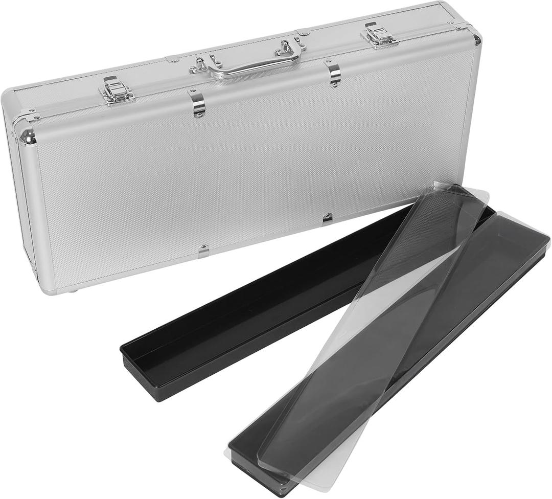 Empty Mahjong Game Set Case, Sliver Aluminum Protective Case with Mahjong Tiles Trays(Tiles not Included,2Pcs/Set,Applicable Size 1.2 * 0.9 * 0.5 in), Mahjong Set Storage Box, 20.2*8.6*3.7 inches