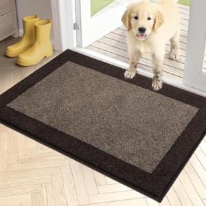 PURRUGS Dirt Trapping Door Mat 24" x 36", Non-Slip/Skid Machine Washable Entryway Rug, Shoes Scraper, Throw Rug, Super Absorbent Area Rug for Muddy Wet Shoes and Paws, Grayish Brown & Coffee
