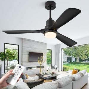52 inch Smart Ceiling Fan with Lights,Outdoor Ceiling Fan 3 Wood Blades Compatible with Alexa/Gg Voice Control&App&Remote,Quiet DC Motor for Covered Patio Porch Bedroom,Black