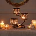 Metal 3 Arm Crystal Candle Holder - Tea Light Centerpiece Candle Holder, Votive Holder with Sparkling Crystal Bowl, Suitable for Wedding, Table Centerpiece, Home Decor (1, 3 arm-Black)