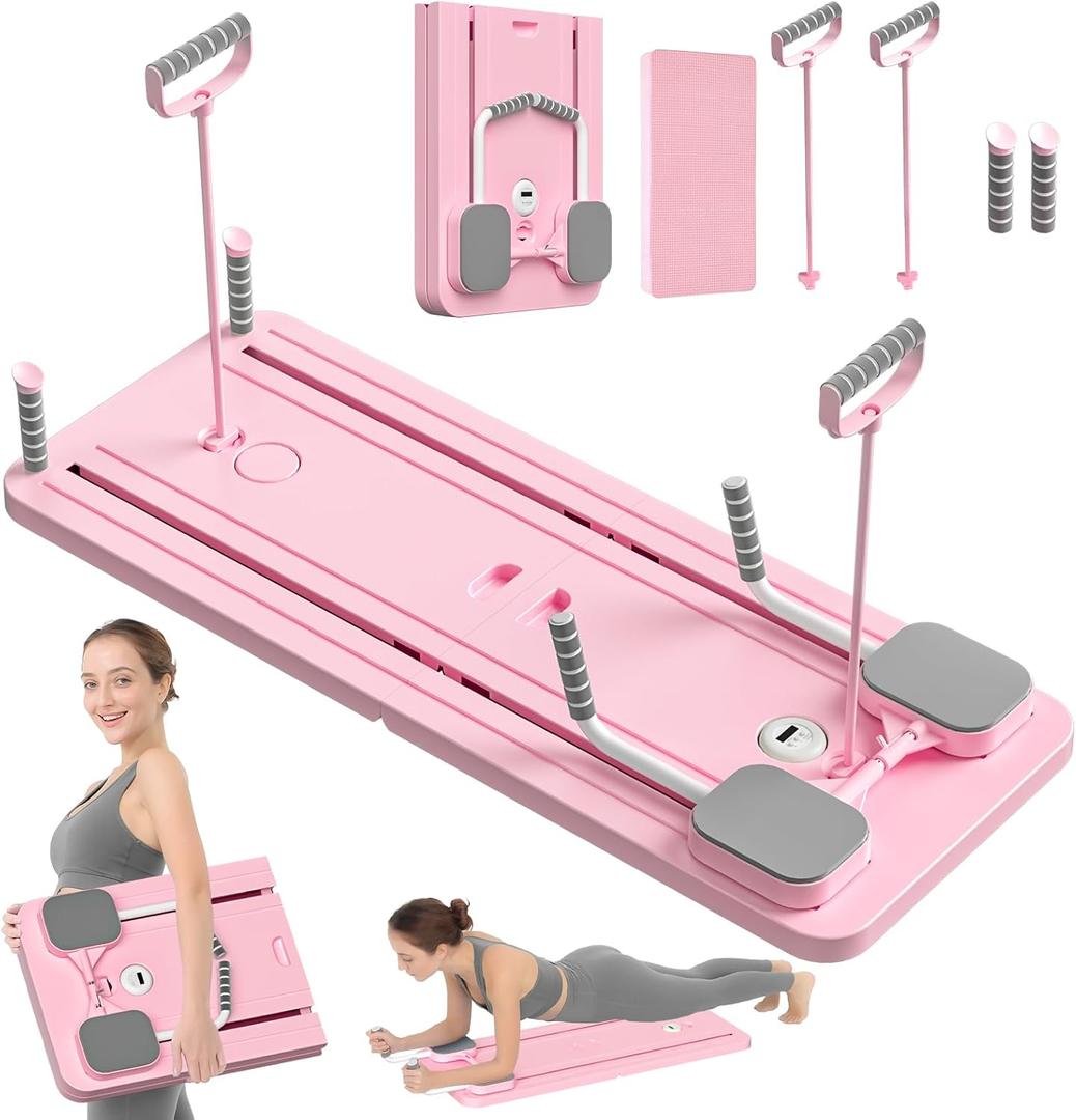 JANUA Pilates Board - 2024 Pilates Reformer Set, Multi-Purpose Foldable Pilates Reformer Board for Home, 5 in 1 Pilates Sliding Board (Pink)