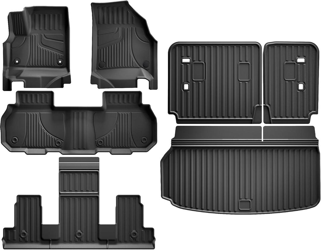 AOMSAZTO Floor Mats & Cargo Liner with Backrest Mat for 2024-2026 GMC Acadia (Only 7 Seats) & Buick Enclave 2025-2026, Custom Fit All Weather TPE Floor Liners Full Set Car Mats