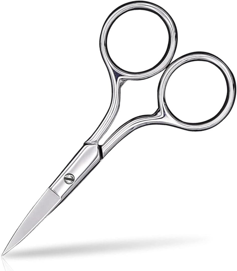 2 x Eyebrow Scissors, Small Scissor for Mustache, Beard, Eyelashes, Cuticle - High Carbon Stainless Steel Fine Straight Tip Nose Hair Scissors