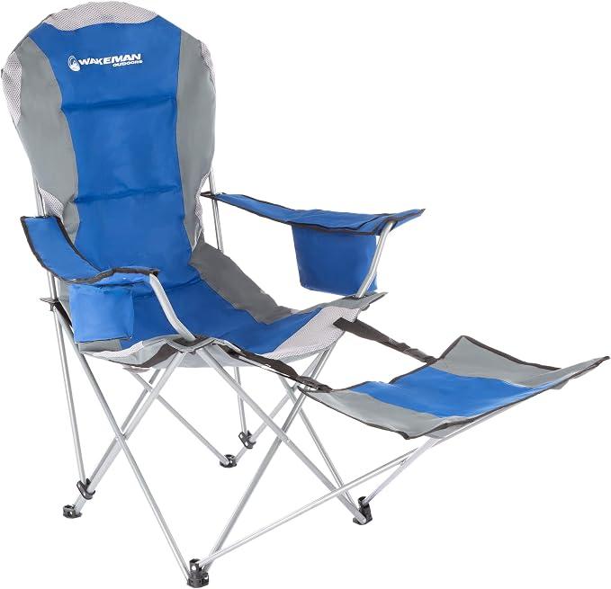 Wakeman Outdoors Camping Chair with Footrest - 300lb Capacity Recliner with Cup Holder and Cooler Pouch - Foldable Chair for Tailgating