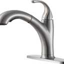 Kitchen Faucet with Sprayer Brushed Nickel, RV Kitchen Sink Faucet, Stainless Steel Pull Out Faucet for Kitchen Sink,1 or 3 Hole Small Kitchen Faucets with Deck Plate and Supply Hoses