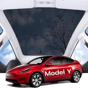 Sunshade Roof for Tesla Model Y Accessories 2025 [No Sag & No Gap] Top Glass Roof Shade for Tesla Model Y 2025-2020 Foldable and Easy to Store - Mesh