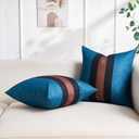 Rustic Pillow Covers Patchwork 18x18 Inch Pillow Case Cotton and Linen and Polyester Blue Black Red Farmhouse Accent Pillows for Couch Bedroom Sofa Living Room Set of 2