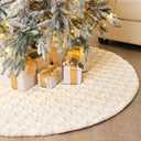 Sosation Christmas Tree Skirt 48 Inches White Checkered Faux Fur Rabbit Tree Skirt Soft Holiday Indoor Outdoor Decor for Merry Christmas Party Decorations