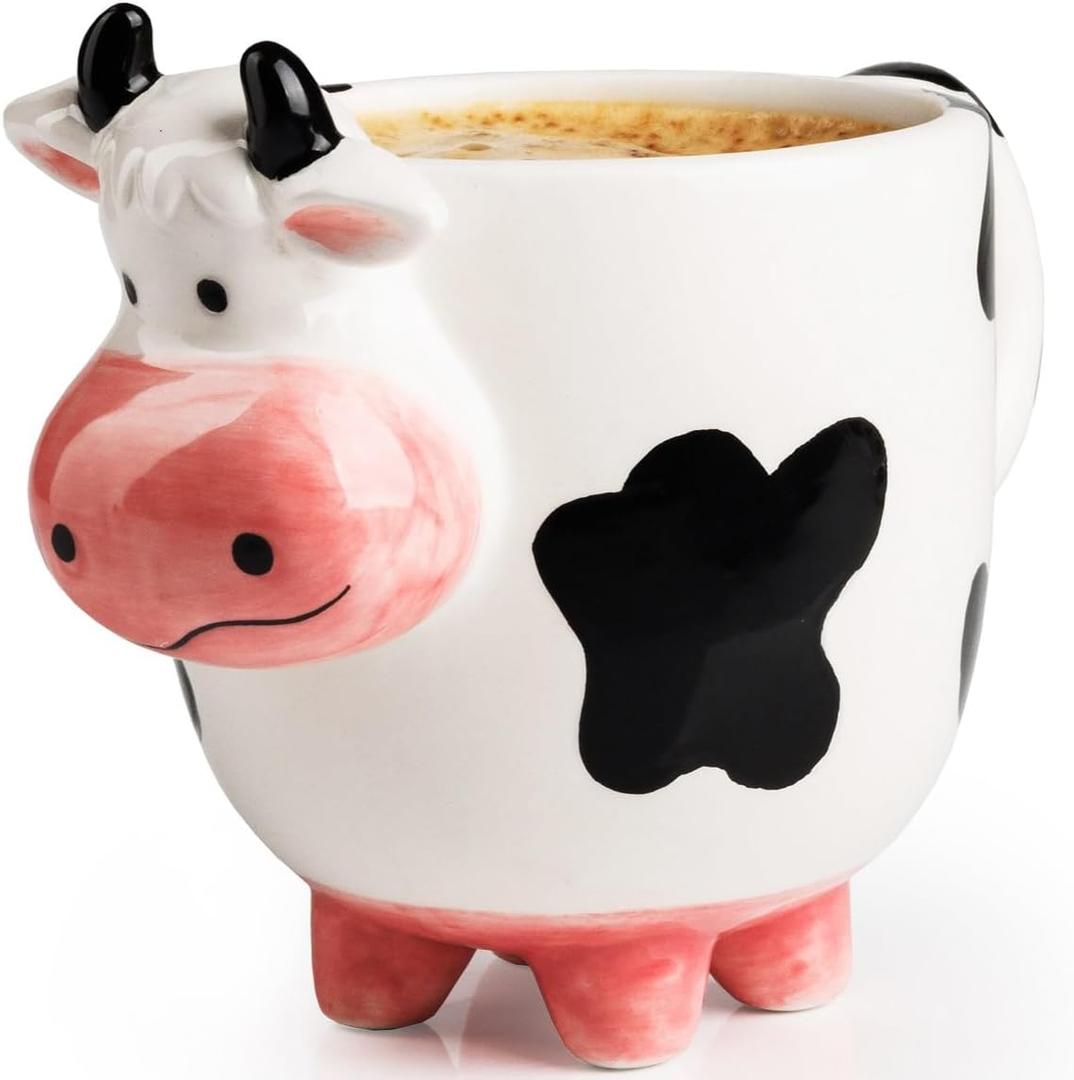 SWEETLO Cow Coffee Mug Stuff 15oz Ceramic Cup - Cow Shaped Face & Udder Coffee Mug - 450 ml Weird Milk Udder Utter Shaped 3D Coffee Mug with Udders for Women - Taza de Vaca Cow Items Lover