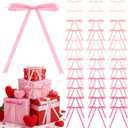 72 Pcs Pink Bows for Gift Wrapping, 5 x 7 Inch Satin Ribbon Twist Tie Bows, Craft DIY Gift Treat Bags Box Decorations for Birthday Wedding Party
