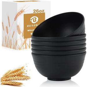 Cereal Bowls - Wheat Straw Bowl Set of 6, 26 OZ Unbreakable Bowls for Kitchen, Alternative to Plastic Bowls Reusable, Microwave Safe Bowl for Soup, Salad, Oatmeal, Snack (Black)