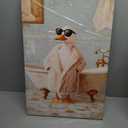Funny Duck Bathroom Canvas Wall Art Cute Animal Goose in Robe with Sunglasses Bathtub Painting Picture Wall Decor Quirky Whimsical Geese Print Artwork for Kids Restroom Toilet Home Decoration, Framed