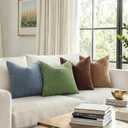 decorUhome Chenille Haze Blue Throw Pillow Covers 18x18 Inch Set of 2, Decorative Soft Couch Pillow Covers Solid Dyed Accent Velvet Farmhouse Neutral Square Pillow Cases for Sofa Bed Living Room