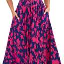 Annebouti Women 2026 Summer Spring Ruched Maxi Dress Adjustable Spaghetti Strap Floral Beach Long Sundress with Pockets (Blue, S)