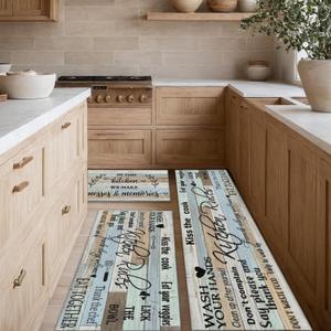 Kitchen Rug Sets of 3 Piece Non Slip Kitchen Rugs and Mats Washable Kitchen Mats for Kitchen Floor Mat Carpet Runner Rugs for Hallway Laundry Decor 17”x30“+17'' X 47''+17“X59”
