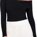 BCBGMAXAZRIA Women's Long Sleeve Asymmetrical Knit Top (Small, Black)