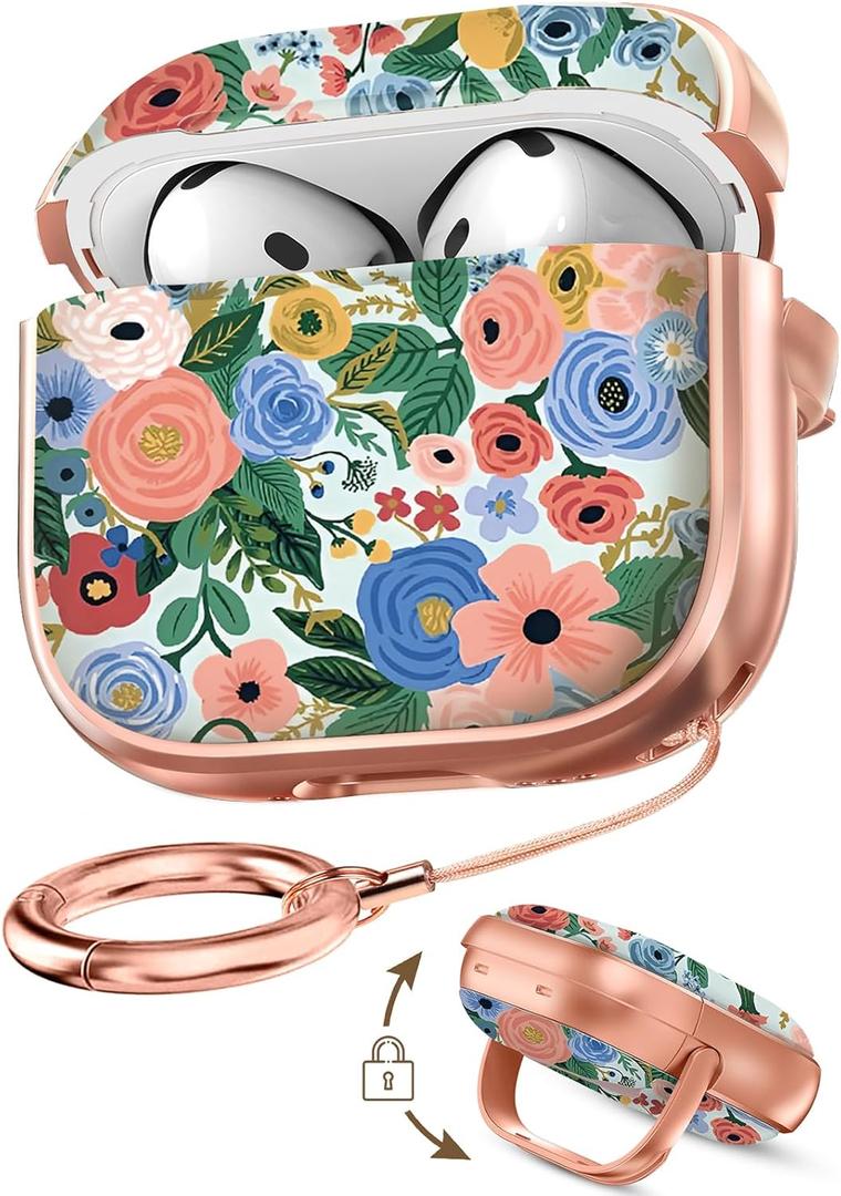 Coralogo for AirPods 4 Case with Safety Lock - Cute Cartoon for Women Girls Fashion Stylish Blue Flower Pattern Design Kawaii Girly Girlish Hard Protective Cover for AirPods 4th Generation 2024