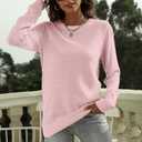 DUTUT Women's Long Sleeve Glitter Tops Crewneck Pullover Sweater Basic Casual Solid Color Tunic Tops Fall Soft Sweater (Pink, XL)
