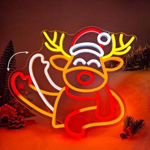Christmas Neon Sign Waving Elk Neon Sign for Wall Decor Deer Led Neon Animated Christmas Lights Looks Like Elk Waving Reindeer Light Up Signs for Window Wall Art for Party Home Decoration Gift