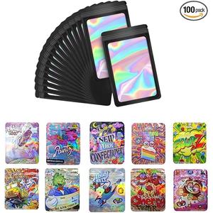 100pcs 3.5g Mylar Bags for Party, 10 Special Cartoon Pattern, 5 x 4 Inch Resealable Candy Bag, Gummies Bagss, Storage Baggies