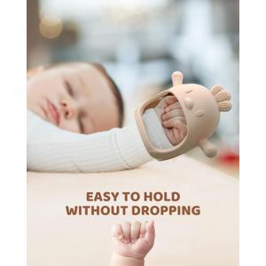 1 Pack Baby Teething Toy Silicone Teething Mitten for Babies Over 3 Months Anti Dropping Wrist Hand Teethers Baby Chew Toys for Sucking Needs, BPA Free (Caramel)