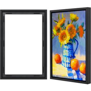 Americanflat 16x24 Canvas Floating Frame with Adhesive Strips Included - Vertical and Horizontal Floating Frame for Artwork - Canvas Frames for Wall Display - Black