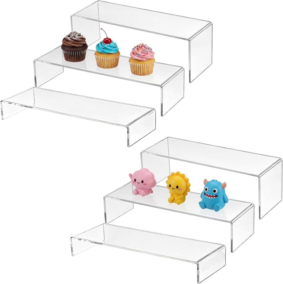 6 Pcs Large Acrylic Display Risers, 2 Set (12L~11.6L~11.2L) Collectibles Display Shelf, Acrylic Risers Display Stands for Figures, Jewelry, Perfume, Toys