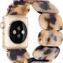 Heesch Tortoise Stretchy Watch Band Compatible with Apple Watch Resin Cute Watch Strap Wristband for iWatch Bracelet for Women Men Girls, 38/40/41mm, 42/44/45/46/49mm, Oval Version (Blonde Tortoise)