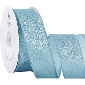 SIMISI RIBBON Dusty Blue Glitter Velvet Ribbon Wired for Christmas Tree Decorations, Outdoor Decor, Garland and Wreath Ornaments (1.5 Inch, 20 Yards)