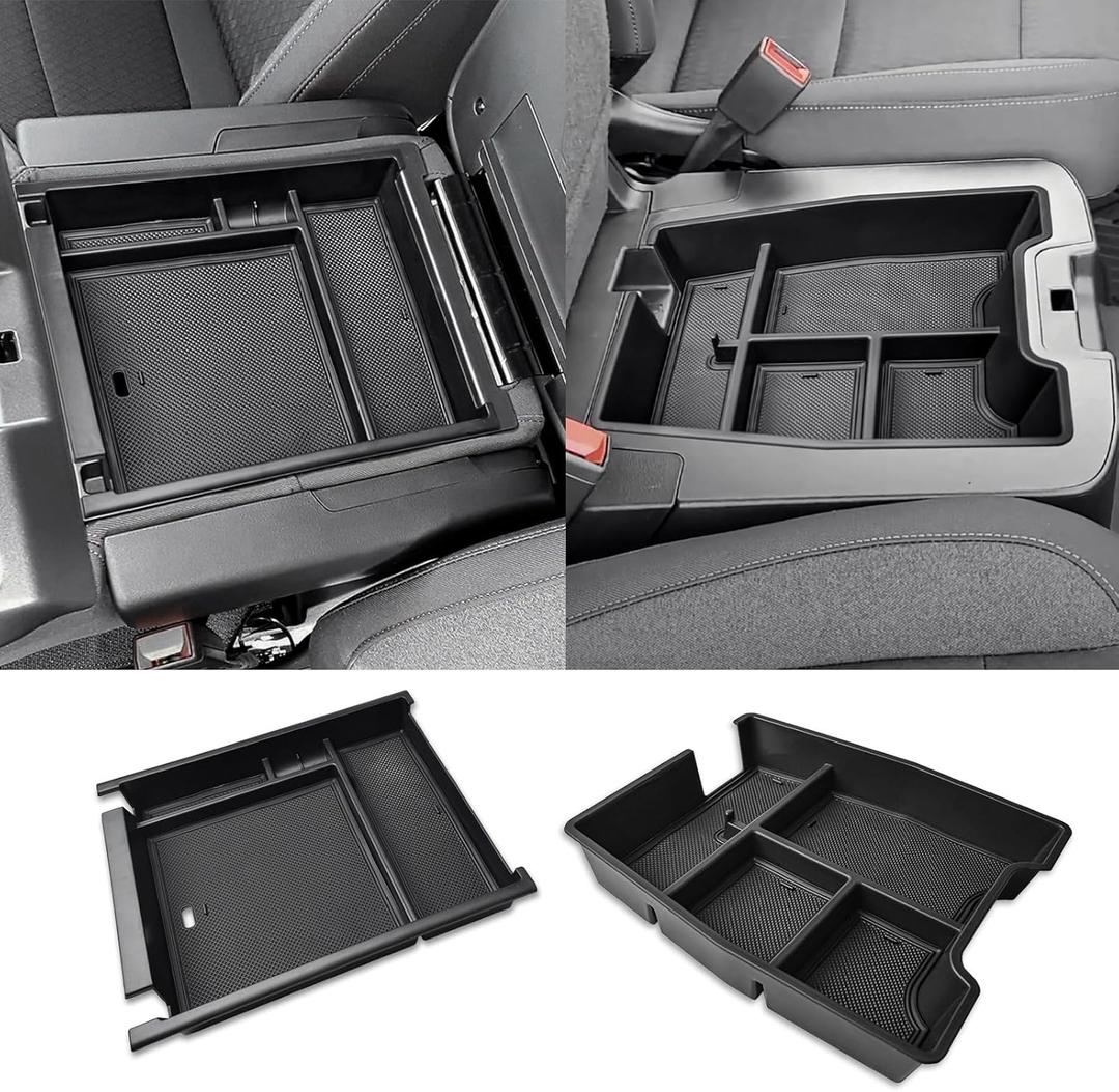 2PCS Center Console Organizer Compatible with 2019-2025 Chevy Silverado/GMC Sierra 1500 & 2020-2025 Silverado/Sierra 2500HD 3500HD Truck Accessories (Split-Bench Folding Seat) Dual-Layer Storage Tray