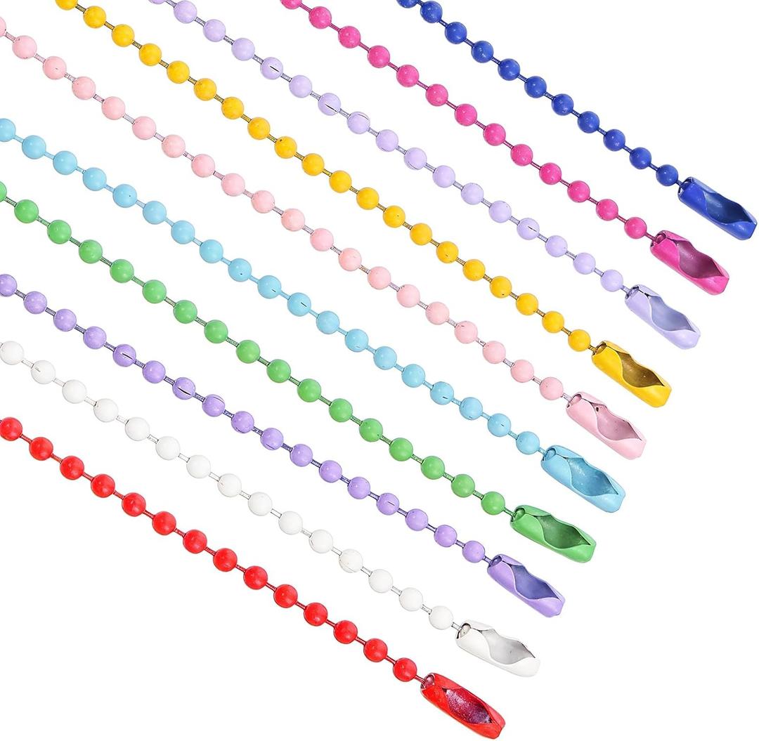 150 PCS Ball Bead Chain Keychain, 4.7 Inch Mixed Color Ball Keychain Dog Tag Chains, Small Metal Beaded Rings with Connector for Key Jewelry Making Hanging Decoration DIY Craft