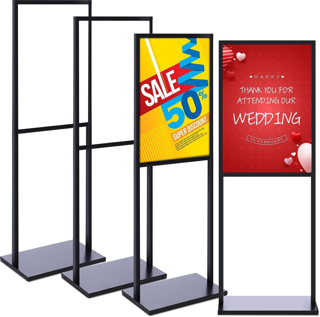 Blulu 4 Pack Poster Stands for Display 24x32in Heavy Duty Sign Stand Slide-in Banner Sign Holder up to 9.47 Lbs Double Side Poster Holder with Non-slip Mats for Business Store Display