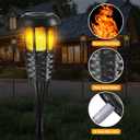 Solar Torch Light with Flickering Flame, 4 Pack Waterproof Bamboo Torches Hand-Woven Rattan Solar Tiki Torches for Outside Patio Yard Garden Lawn (Black-4 Pack)