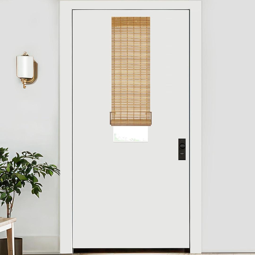 LazBlinds No Tools No Drill Bamboo Roller Shades, Cordless Bamboo Blinds, Light Filtering Roll Up Blinds for Windows, French Door, Porch or Patio, 12'' W x 40'' H, Squirrel